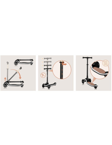 BN-LO-MEY_BLACK_ONYX,Trotineta pentru copii, Lionelo, Mey, Ultrapliabila, Cu lumini si cosulet, Maner ajustabil pe inaltime, 3 a