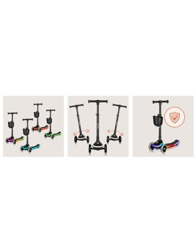 BN-LO-MEY_BLACK_ONYX,Trotineta pentru copii, Lionelo, Mey, Ultrapliabila, Cu lumini si cosulet, Maner ajustabil pe inaltime, 3 a