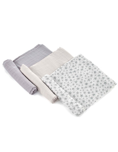 BN-8420421089156,Set 3 scutece, Jane, Din muselina de bambus, Hipoalergenice, 80 x 80 cm, Star