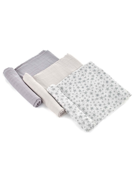 BN-8420421089156,Set 3 scutece, Jane, Din muselina de bambus, Hipoalergenice, 80 x 80 cm, Star