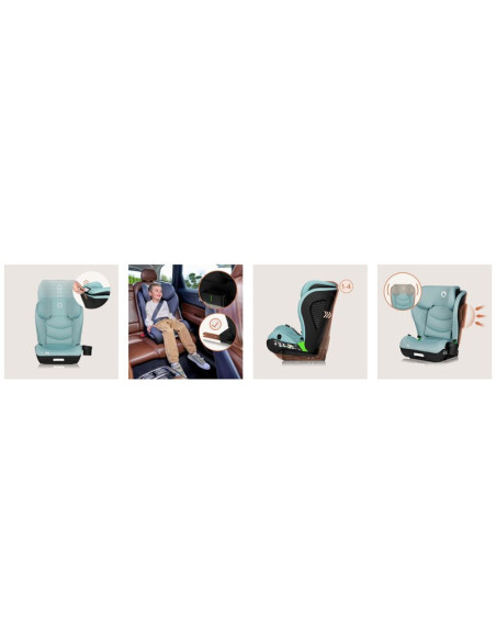 BN-LO-NEAL_I-SIZE_GREEN_TURQUOISE,Scaun auto i-Size, Lionelo, Neal, Spatar reglabil in 4 pozitii, Tetiera in 10 pozitii, Suport 