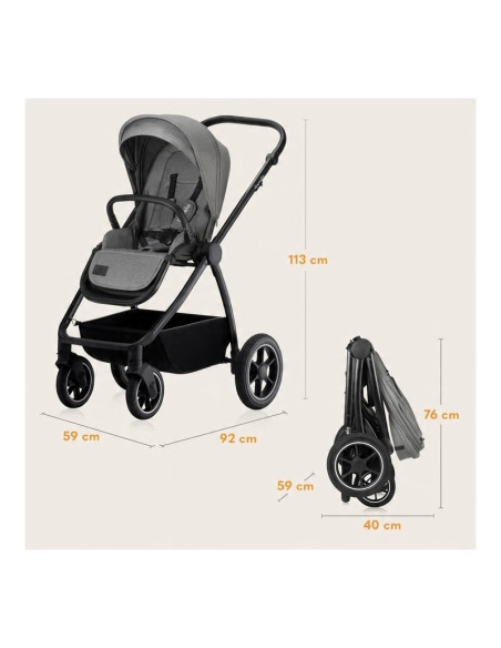 BN-LO-MERIL_2IN1_GREY_STONE,Carucior 2 in 1, Lionelo, Meril, Cu landou si scaun cu dimensiune XL, Reversibil, Cu sistem de venti