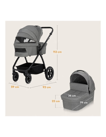 BN-LO-MERIL_2IN1_GREY_STONE,Carucior 2 in 1, Lionelo, Meril, Cu landou si scaun cu dimensiune XL, Reversibil, Cu sistem de venti