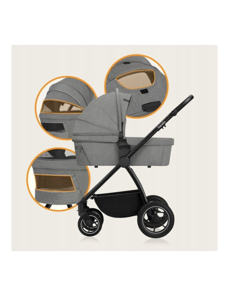 BN-LO-MERIL_2IN1_GREY_STONE,Carucior 2 in 1, Lionelo, Meril, Cu landou si scaun cu dimensiune XL, Reversibil, Cu sistem de venti