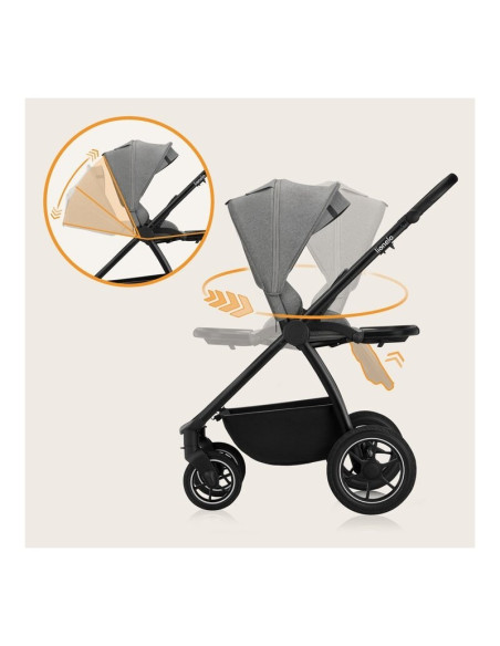 BN-LO-MERIL_2IN1_GREY_STONE,Carucior 2 in 1, Lionelo, Meril, Cu landou si scaun cu dimensiune XL, Reversibil, Cu sistem de venti