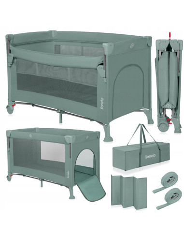 BN-LO-ELLEN_GREEN_SAGE,Patut pliant multifunctional, Lionelo, Ellen, Cu laterala culisanta, Nivel suplimentar, Intrare laterala 