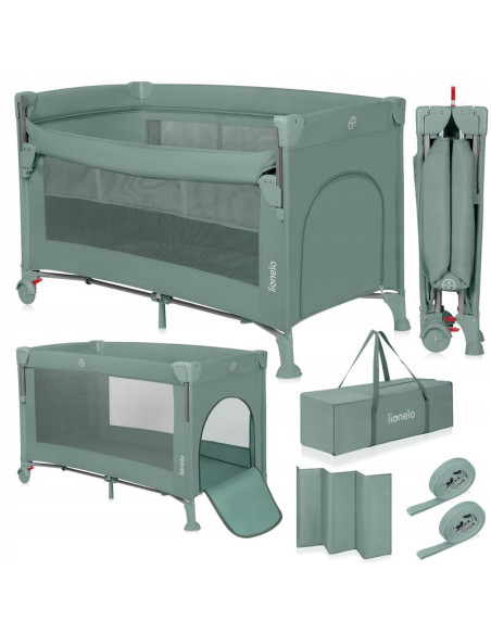 BN-LO-ELLEN_GREEN_SAGE,Patut pliant multifunctional, Lionelo, Ellen, Cu laterala culisanta, Nivel suplimentar, Intrare laterala 