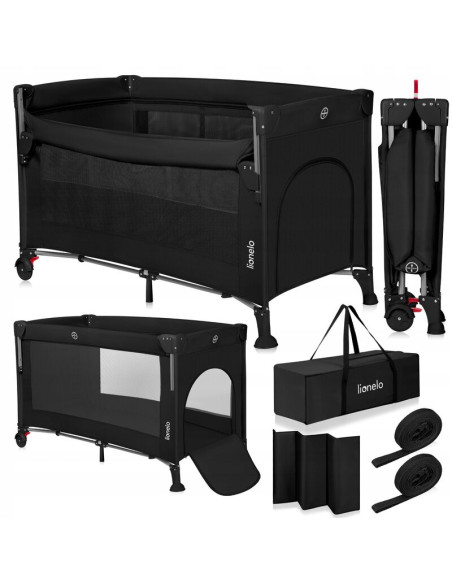 BN-LO-ELLEN_BLACK_CARBON,Patut pliant multifunctional, Lionelo, Ellen, Cu laterala culisanta, Nivel suplimentar, Intrare lateral