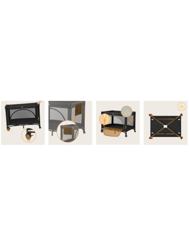 BN-LO-ELLEN_BLACK_CARBON,Patut pliant multifunctional, Lionelo, Ellen, Cu laterala culisanta, Nivel suplimentar, Intrare lateral