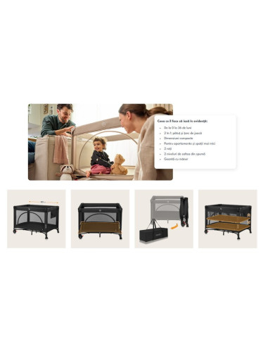 BN-LO-ELLEN_BLACK_CARBON,Patut pliant multifunctional, Lionelo, Ellen, Cu laterala culisanta, Nivel suplimentar, Intrare lateral