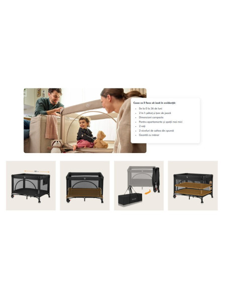 BN-LO-ELLEN_BLACK_CARBON,Patut pliant multifunctional, Lionelo, Ellen, Cu laterala culisanta, Nivel suplimentar, Intrare lateral