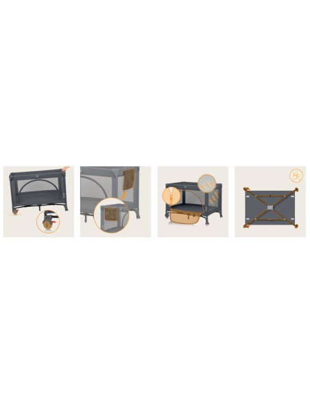 BN-LO-ELLEN_GREY_CONCRETE,Patut pliant multifunctional, Lionelo, Ellen, Cu laterala culisanta, Nivel suplimentar, Intrare latera