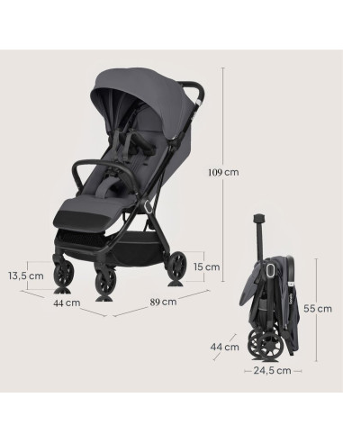 BN-LO-BESS_GREY_STONE,Carucior sport, Lionelo, Bess, Greutate 7.5 kg, Sustine 22 kg, 6 luni+, Capotina impermeabila si protectie