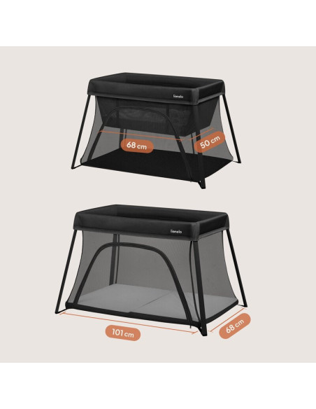BN-LO-ALICE_BLACK,Patut multifunctional, Lionelo, Alice, 3 in 1, 2 trepte de inaltime pentru saltea, Pliabil, Material rezistent