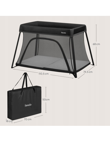 BN-LO-ALICE_BLACK,Patut multifunctional, Lionelo, Alice, 3 in 1, 2 trepte de inaltime pentru saltea, Pliabil, Material rezistent