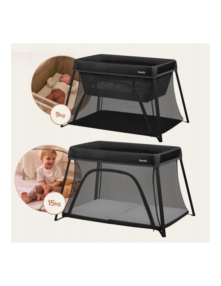 BN-LO-ALICE_BLACK,Patut multifunctional, Lionelo, Alice, 3 in 1, 2 trepte de inaltime pentru saltea, Pliabil, Material rezistent