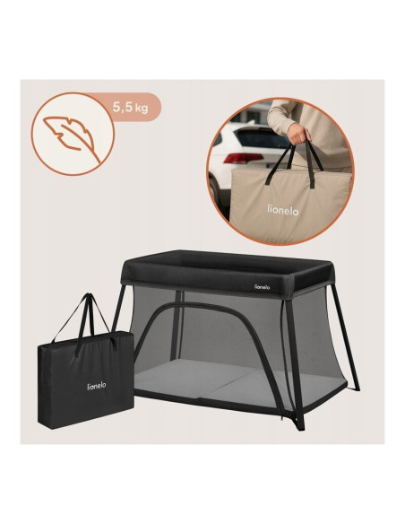 BN-LO-ALICE_BLACK,Patut multifunctional, Lionelo, Alice, 3 in 1, 2 trepte de inaltime pentru saltea, Pliabil, Material rezistent