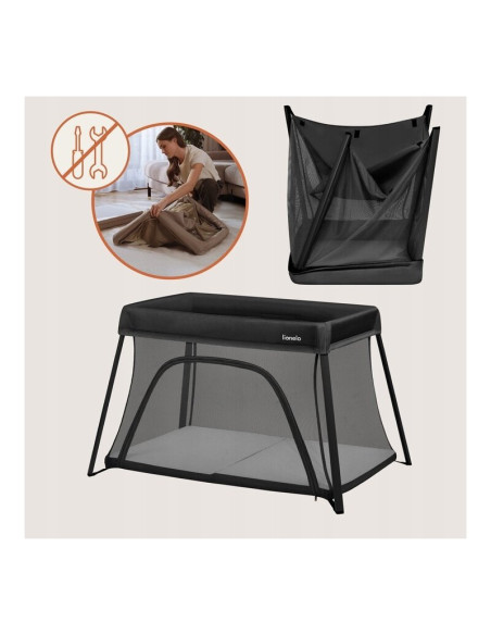 BN-LO-ALICE_BLACK,Patut multifunctional, Lionelo, Alice, 3 in 1, 2 trepte de inaltime pentru saltea, Pliabil, Material rezistent
