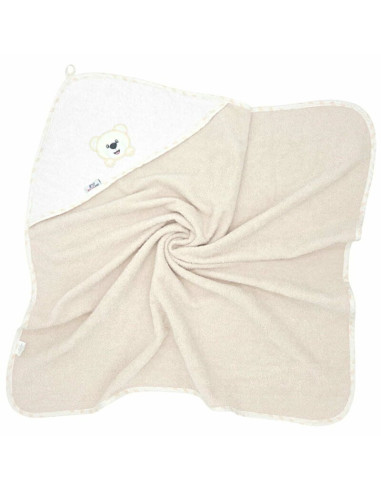 BN-BL049,Prosop de baie, Bocioland, Cu gluga, 100% bumbac, 100x100 cm, Teddy Bear, Sand