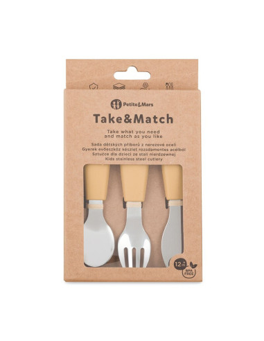 BN-727819,Set complet tacamuri, Petite&Mars, Take&Match, Din silicon si otel inoxidabil, Fara BPA, 12 luni+, Ocru