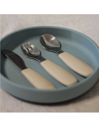 BN-727819,Set complet tacamuri, Petite&Mars, Take&Match, Din silicon si otel inoxidabil, Fara BPA, 12 luni+, Ocru