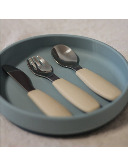 BN-727819,Set complet tacamuri, Petite&Mars, Take&Match, Din silicon si otel inoxidabil, Fara BPA, 12 luni+, Ocru