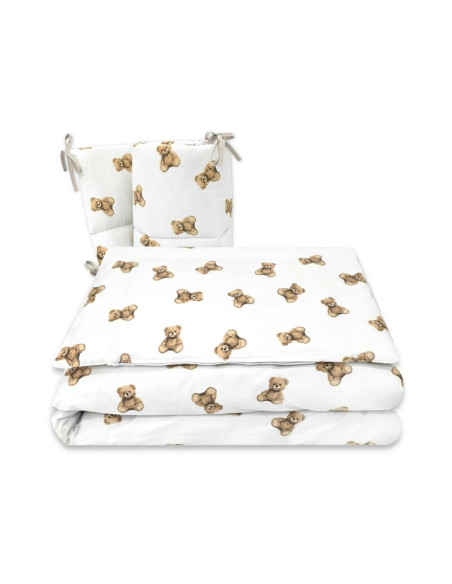 BN-6426972029568,Lenjerie patut 3 piese, Qmini, Pentru patut 120x60 cm, Cu protectie laterala, Din bumbac certificat Oeko Tex St