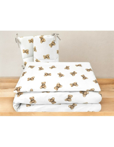 BN-6426972029568,Lenjerie patut 3 piese, Qmini, Pentru patut 120x60 cm, Cu protectie laterala, Din bumbac certificat Oeko Tex St