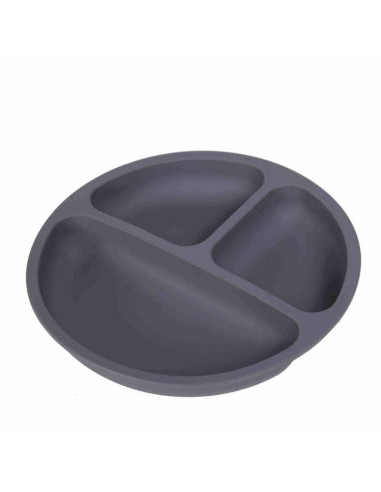 BN-BOC0457,Farfurie compartimentata, Bocioland, Rotunda, Cu 3 compartimente, Silicon, Fara BPA, 6-36 luni, Antracite