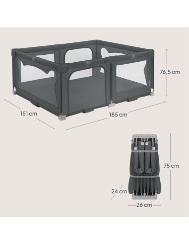 BN-LO-FLORENCE_EASY_FOLD_GREY_GRAPHITE,Tarc de joaca copii, Lionelo, Florence Easy Fold, 150 x 180 x 75 cm, Pliere, depliere aut