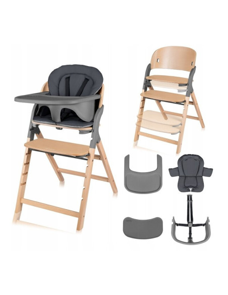 BN-LO-MEGAN_GREY_WOOD,Scaun de masa multifunctional Megan, Lionelo, Din lemn de fag, 6 luni- adult, Reglabil pe inaltime, Husa i