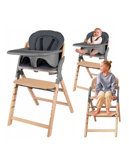 BN-LO-MEGAN_GREY_WOOD,Scaun de masa multifunctional Megan, Lionelo, Din lemn de fag, 6 luni- adult, Reglabil pe inaltime, Husa i