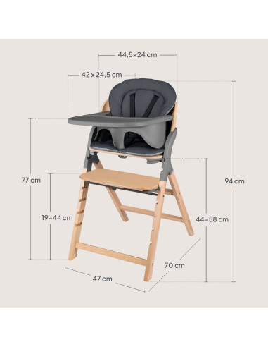 BN-LO-MEGAN_GREY_WOOD,Scaun de masa multifunctional Megan, Lionelo, Din lemn de fag, 6 luni- adult, Reglabil pe inaltime, Husa i