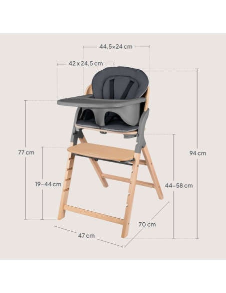 BN-LO-MEGAN_GREY_WOOD,Scaun de masa multifunctional Megan, Lionelo, Din lemn de fag, 6 luni- adult, Reglabil pe inaltime, Husa i