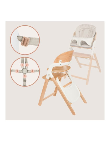 BN-LO-MEGAN_WHITE_NATURAL_WOOD,Scaun de masa multifunctional Megan, Lionelo, Din lemn de fag, 6 luni- adult, Reglabil pe inaltim