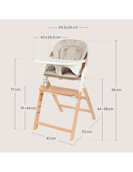 BN-LO-MEGAN_WHITE_NATURAL_WOOD,Scaun de masa multifunctional Megan, Lionelo, Din lemn de fag, 6 luni- adult, Reglabil pe inaltim