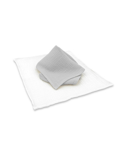BN-6426972029773,Set 2 museline, Qmini, Multifunctionale, Din material certificat Oeko Tex Standard 100, 30x30 cm, Grey si Cream