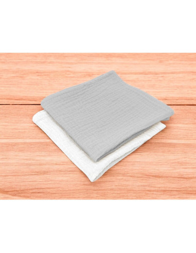 BN-6426972029773,Set 2 museline, Qmini, Multifunctionale, Din material certificat Oeko Tex Standard 100, 30x30 cm, Grey si Cream