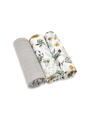 BN-6426972030656,Set 3 museline, MimiNu, Multifunctionale, Din bumbac certificat Oeko Tex Standard 100, 75x75 cm, Botanica si Gr