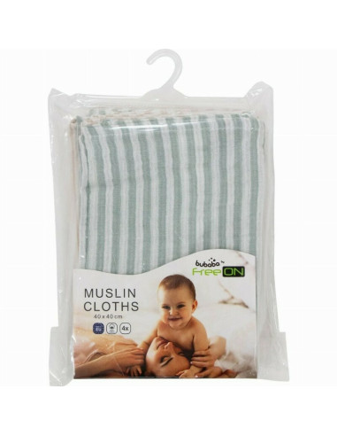 BN-87769,Set 4 lavete, Bubaba, Din muselina, Dimensiune 40x40 cm, Pentru spalarea si ingrijirea fetei si a corpului bebelusului 