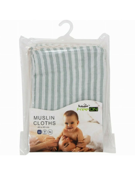 BN-87769,Set 4 lavete, Bubaba, Din muselina, Dimensiune 40x40 cm, Pentru spalarea si ingrijirea fetei si a corpului bebelusului 