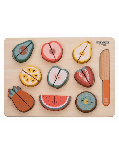 BN-85130,Set fructe feliate, Free2Play, Cu inchidere velcro, Din lemn, 20 piese, Multicolor