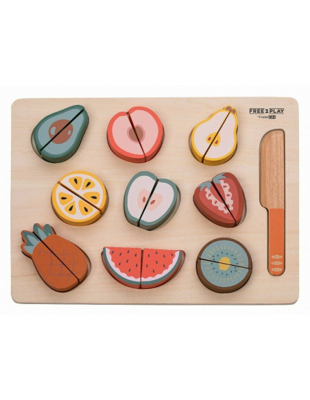 BN-85130,Set fructe feliate, Free2Play, Cu inchidere velcro, Din lemn, 20 piese, Multicolor