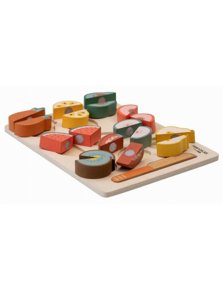 BN-85130,Set fructe feliate, Free2Play, Cu inchidere velcro, Din lemn, 20 piese, Multicolor
