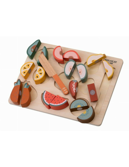 BN-85130,Set fructe feliate, Free2Play, Cu inchidere velcro, Din lemn, 20 piese, Multicolor