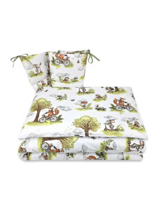 BN-6426972030496,Lenjerie patut 3 piese, Qmini, Pentru patut 120x60 cm, Cu protectie laterala, Din bumbac certificat Oeko Tex St