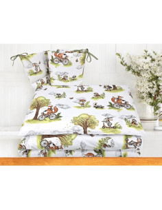BN-6426972030496,Lenjerie patut 3 piese, Qmini, Pentru patut 120x60 cm, Cu protectie laterala, Din bumbac certificat Oeko Tex St 2