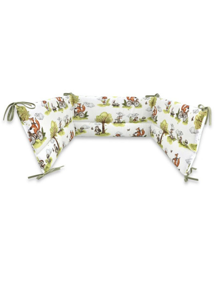 BN-6426972030502,Aparatoare pentru patut, Qmini, Din bumbac certificat Oeko Tex Standard 100, 180x30 cm, Cu panglici, Fox on bik