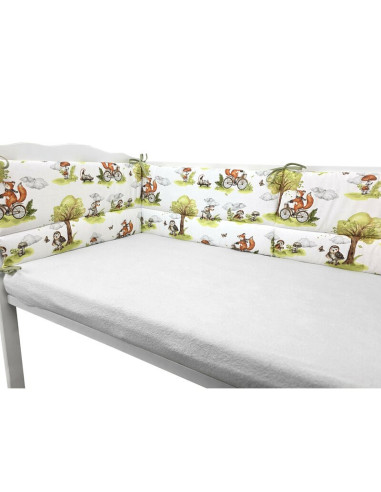 BN-6426972030502,Aparatoare pentru patut, Qmini, Din bumbac certificat Oeko Tex Standard 100, 180x30 cm, Cu panglici, Fox on bik