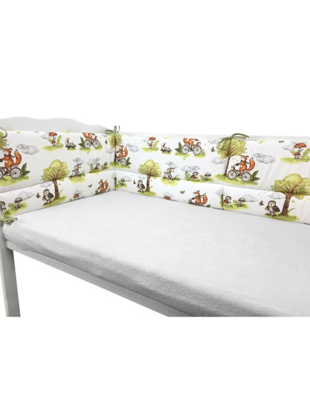 BN-6426972030502,Aparatoare pentru patut, Qmini, Din bumbac certificat Oeko Tex Standard 100, 180x30 cm, Cu panglici, Fox on bik